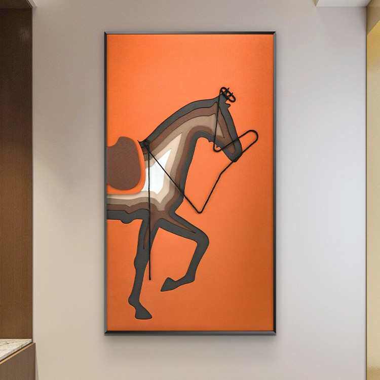 现代简约玄关装饰画客厅壁画大气轻奢走廊过道竖版挂画马到成功3D