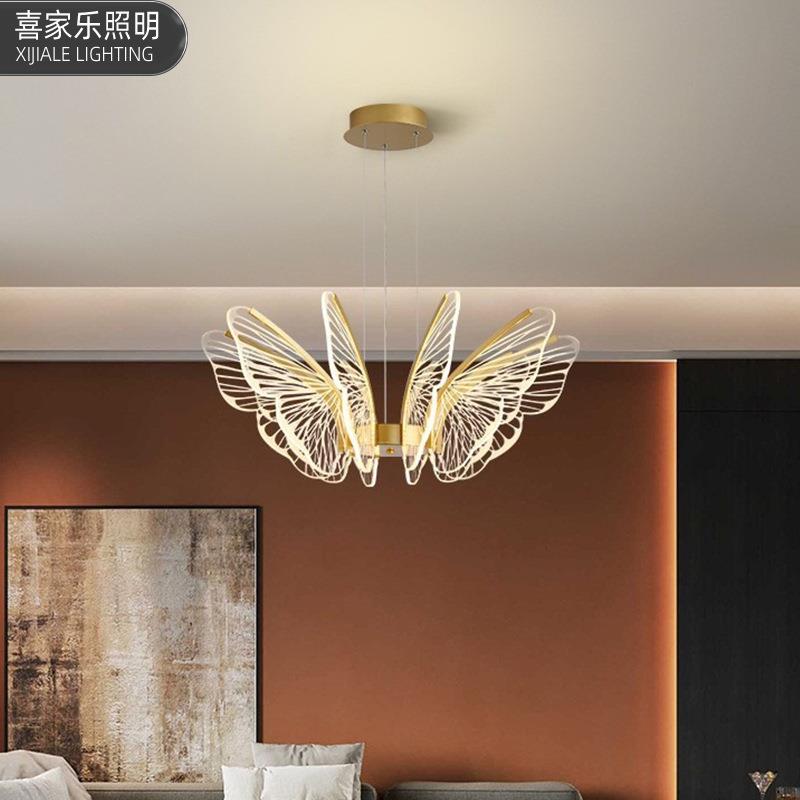 艺术蝴蝶灯卧室书房现代简约北欧吊灯led圆形餐厅吊灯装饰灯具