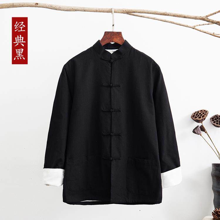 高档中服国服风纯棉男士唐长袖外套中式装春秋装老粗布汉男长衫居