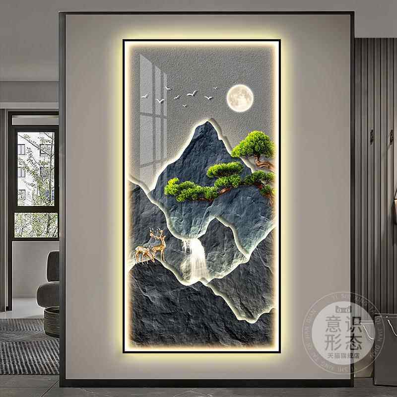 代轻奢玄关装饰l画ed灯入正对HS-07010户门壁现画背有靠山走廊过