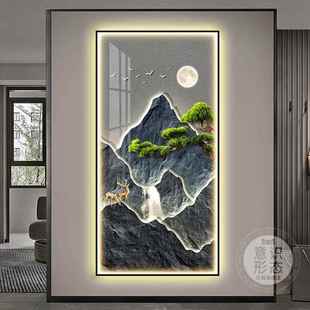 代轻奢玄关装 07010户门壁现画背有靠山走廊过 饰l画ed灯入正对HS