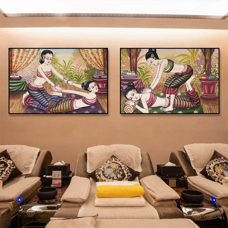 泰式按摩店挂画东南亚泰国俱乐部壁画足浴足疗健康中心墙面装饰画
