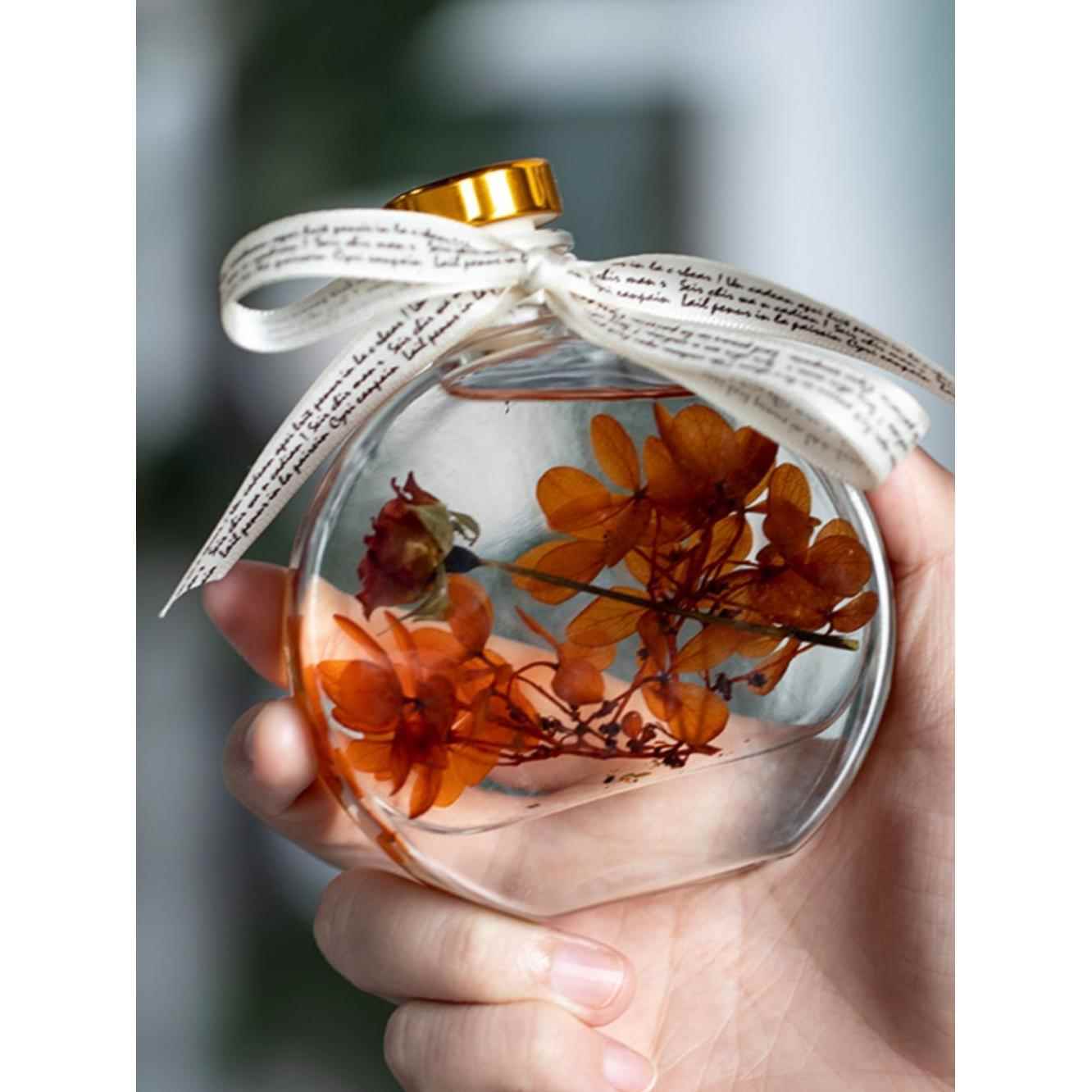 浮游花玻璃瓶高透明金银奈奈瓶樱花遥望瓶玻璃珠盖夹边扁圆戒指瓶