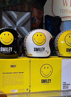 台湾Gallop笑脸SMILEY头盔踏板机车棋盘格白色男女款复古3/4半盔