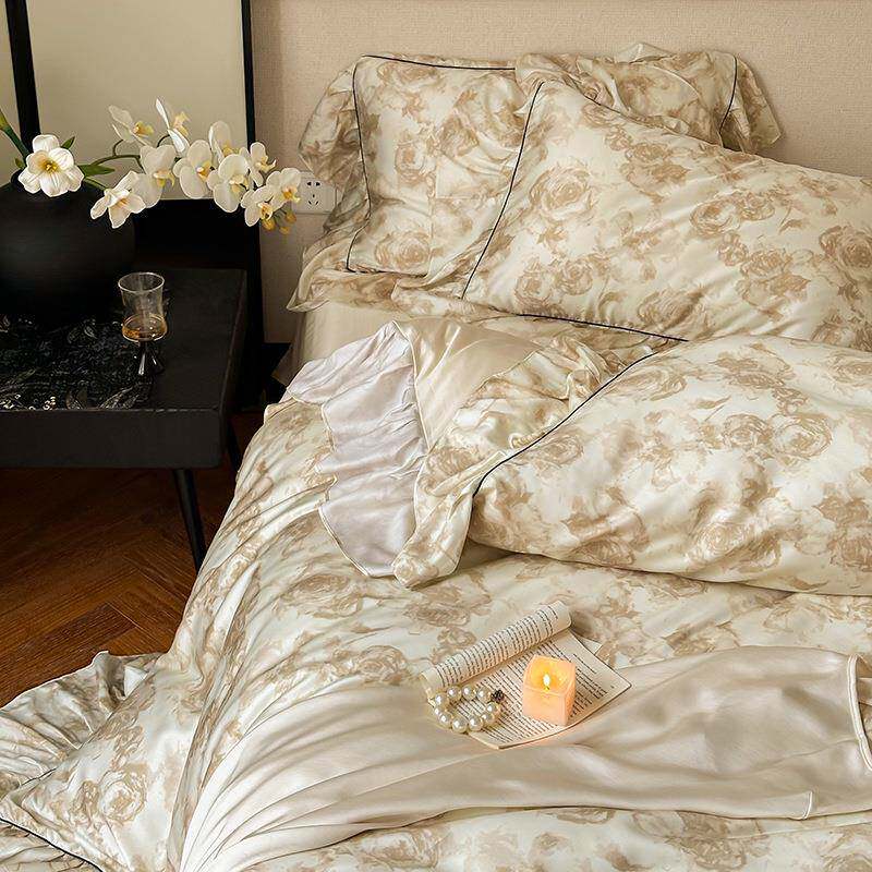 夏季60支兰精天丝床上四件套冰丝凉感裸睡床单被套复古风夏天床品