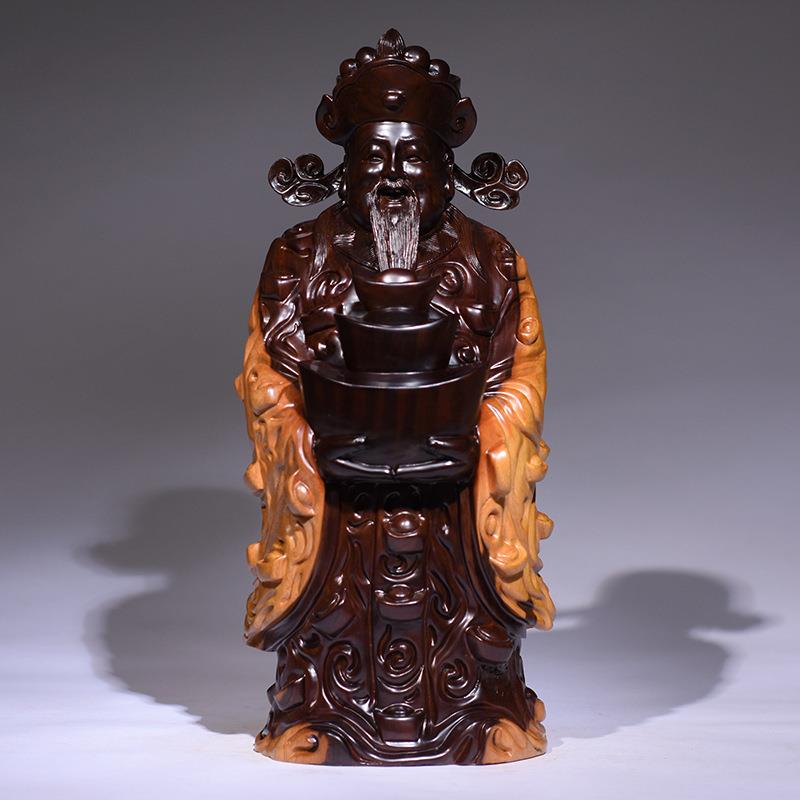 黑檀木雕刻财神爷根雕摆件树根文财神工艺品家居店铺装饰开业送礼
