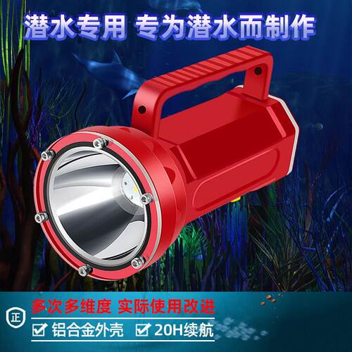 专业潜水防水灯大功率超亮LED海洋鱼塘赶海溯溪强光远射手提电筒