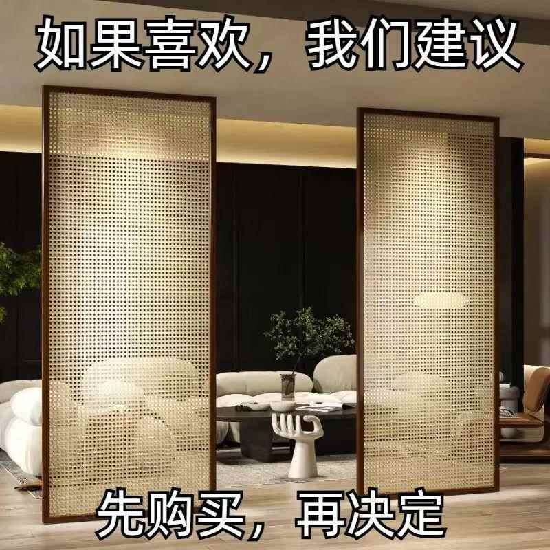 新中式实木藤编屏风隔断客厅会所工装茶室背景办公室折叠可移动