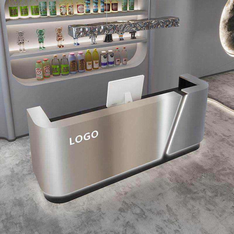 简约现代轻奢不锈钢收银柜台服装美发店小型吧台桌美容院前台接待