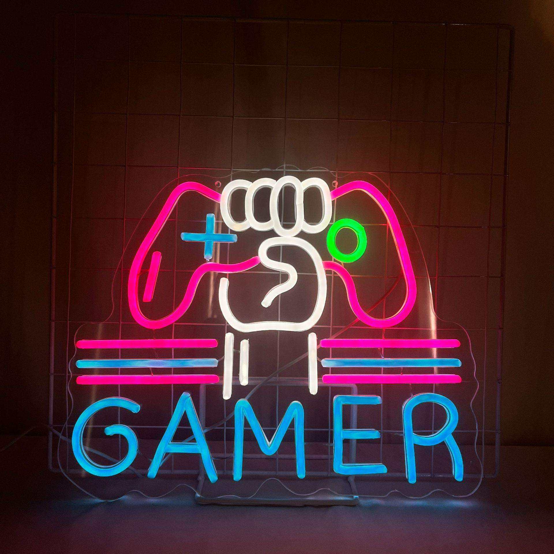 跨境LED发光字霓虹灯牌gamer电竞房氛围灯字母装饰造型灯可调光