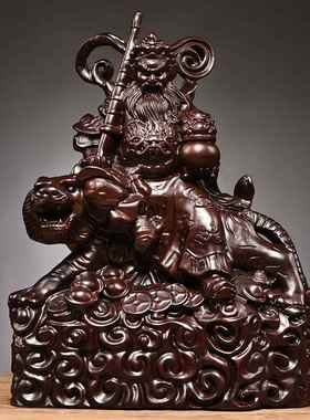 黑檀木雕刻武财神骑虎赵公明神像摆件家居公司装饰工艺品开业送礼