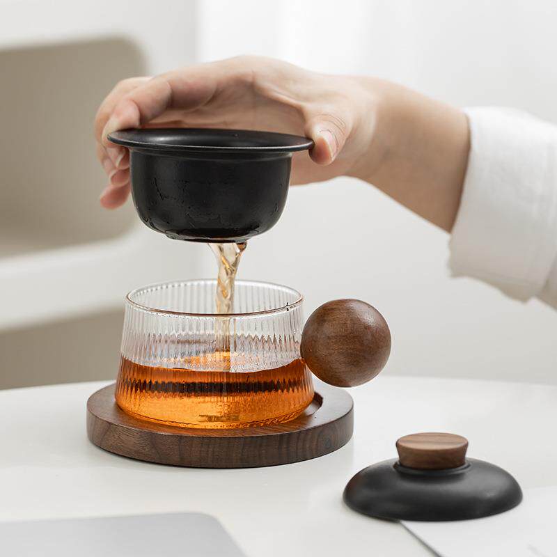 陶瓷玻璃茶咖杯女士泡茶杯家用带盖茶水分离马克杯可爱创意咖啡杯