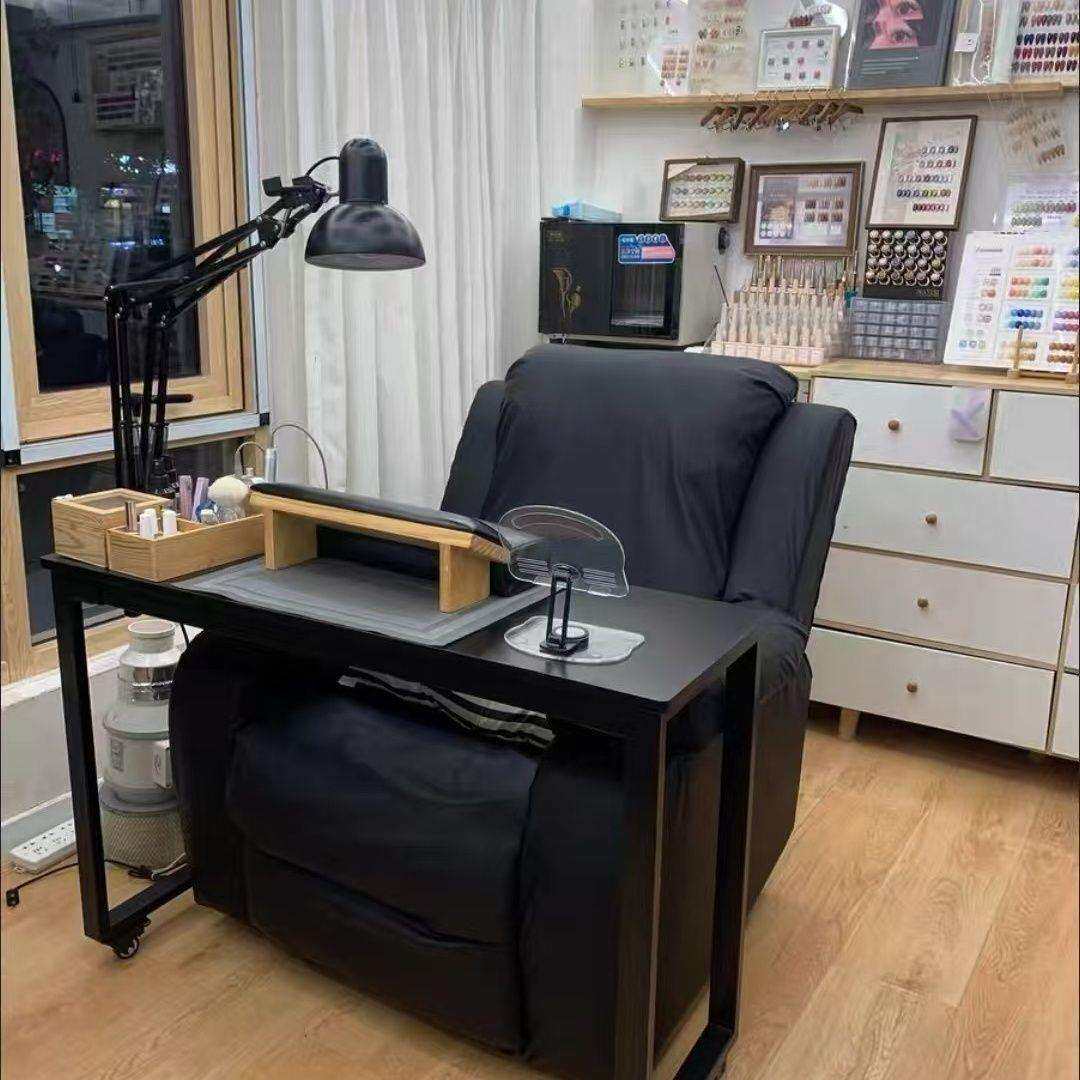 黑色移动美甲桌2026新款网红影院式单人跨沙发美甲台可折叠升降