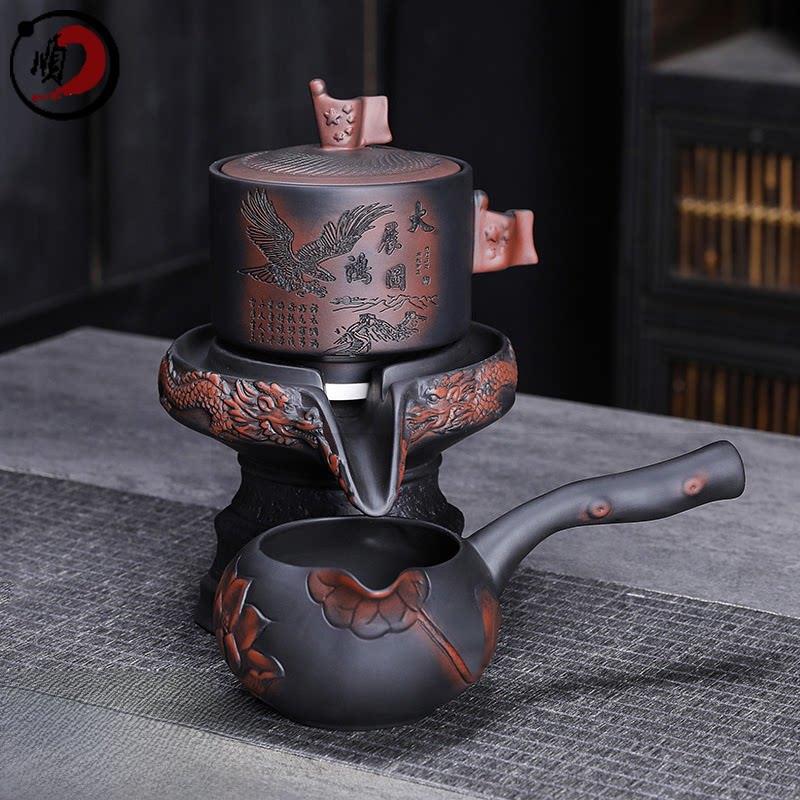 大容量300毫升紫砂石润自动壶懒茶石研磨功夫茶具云南紫砂壶