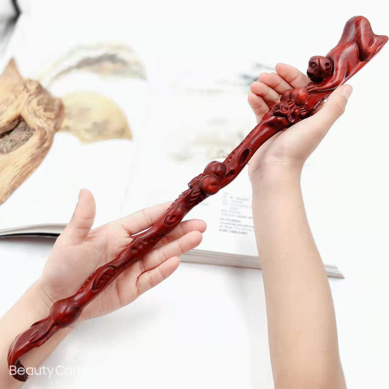 整木一体雕刻痒痒挠木雕牛角紫檀木木雕痒痒挠无漆原色