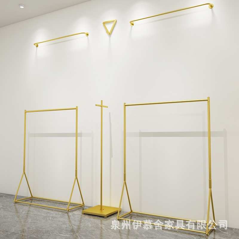 服装店展示架简约落地式金色中岛架女装童装店陈列挂衣架货架组合