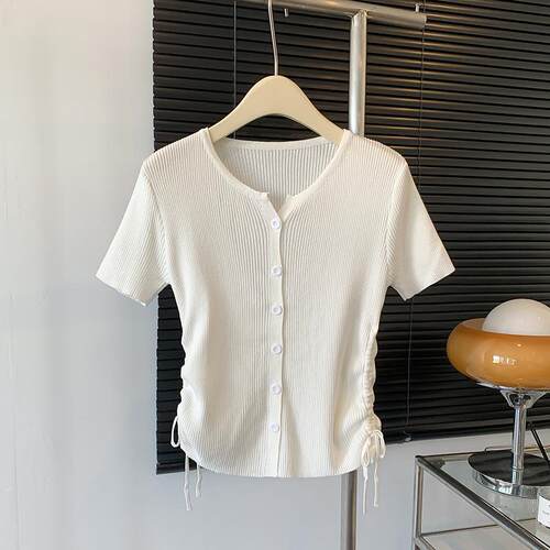 Waist up shirt, round neck, pit stripe, drawstring,