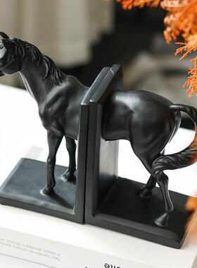 中式复古LMM艺档术俊书摆件书房书柜书桌马创意动物书靠样板房新