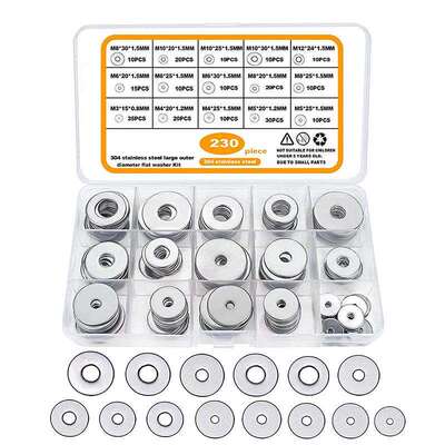 亚马逊 230pcs 304不锈钢垫圈 /垫片套装 M3-M12 15种尺寸
