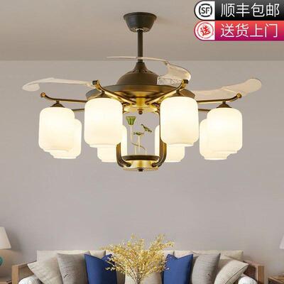 w%现代新中式隐形风扇灯客厅大气家用简约卧室风扇吊灯餐厅吊扇灯