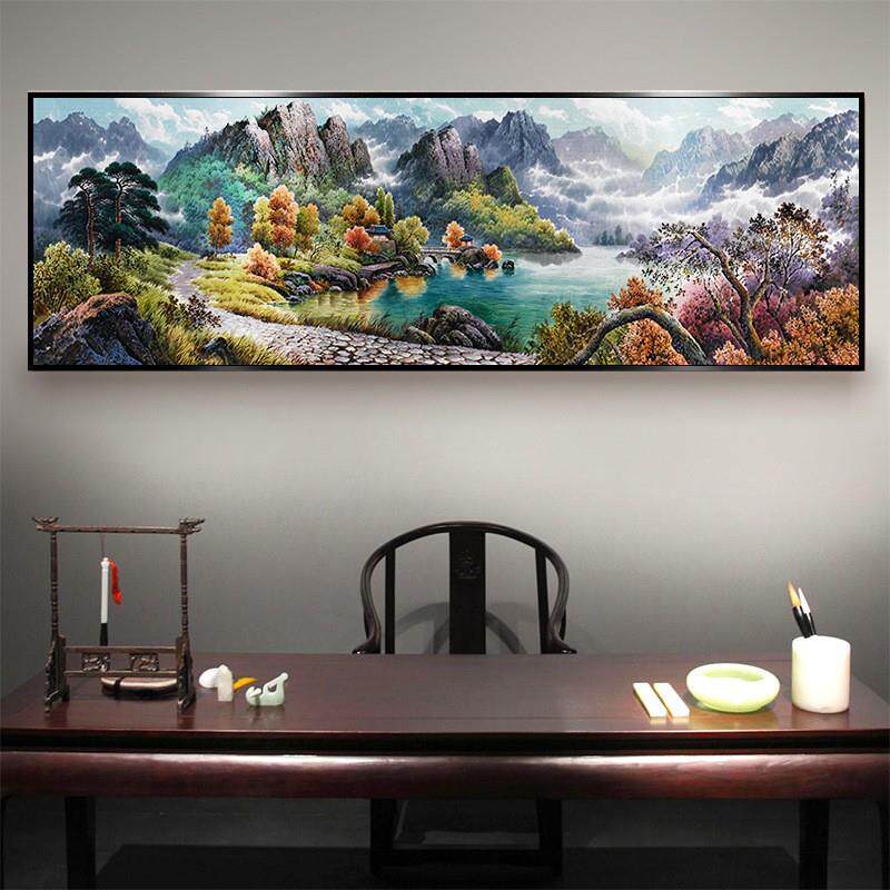 新款直销聚宝盆贴钻十字绣5d客厅山水画大幅钻石绣风景砖石画圆钻