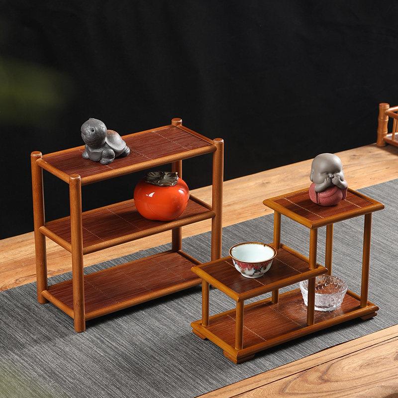 手工竹制小茶棚博古架茶具文玩展示架茶台桌面收纳架多宝阁置物架