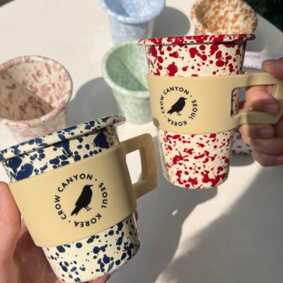 正品授权美国Crow Canyon搪瓷覆古泼墨大理石珐瑯手握杯套