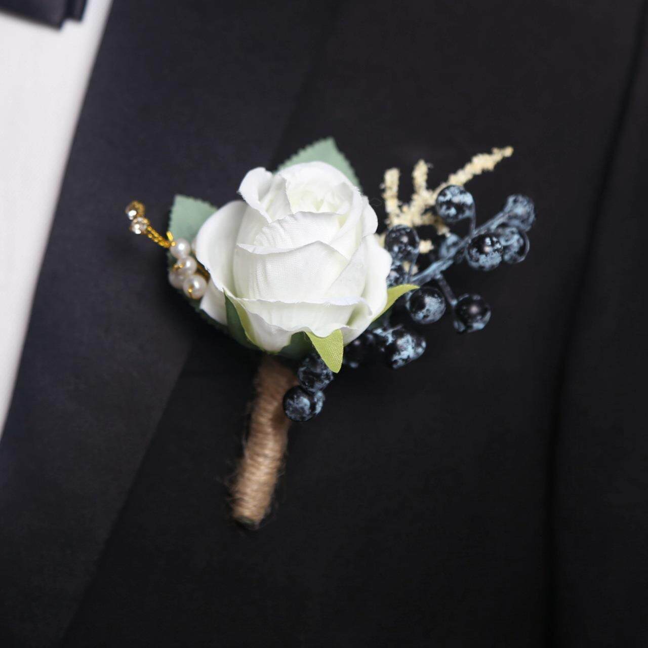 婚礼新郎新娘胸花仿真花商务会议襟花结婚伴娘姐妹手腕花宴会手花