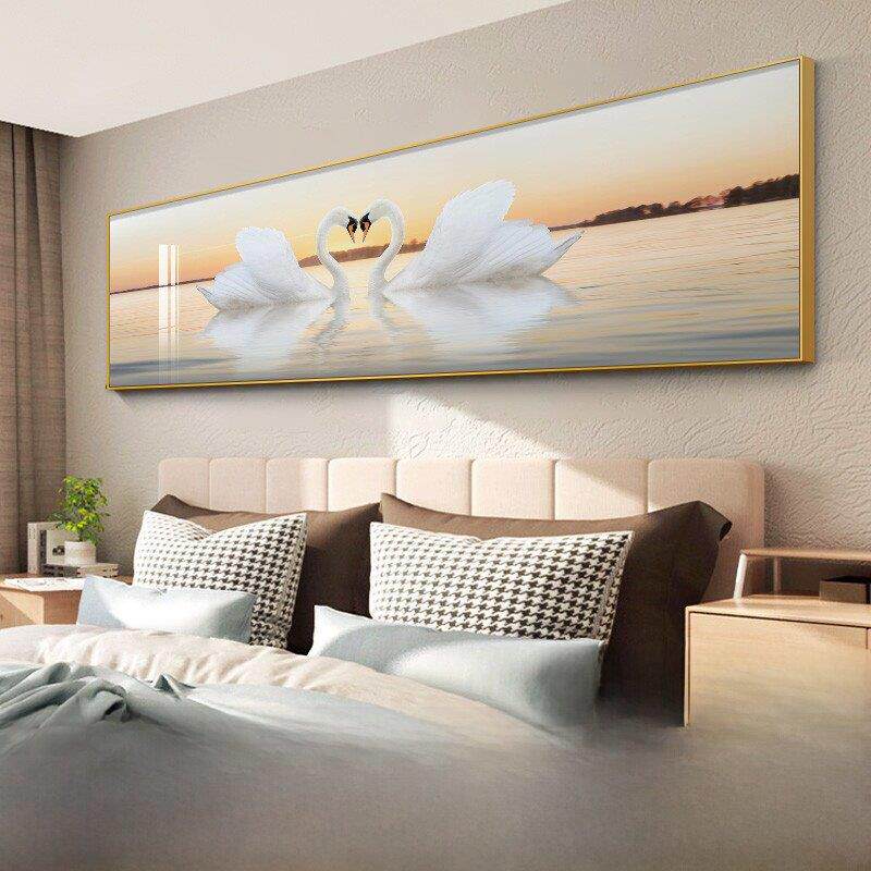 卧室装饰画主卧室床头天鹅挂画温馨浪漫情侣房壁画现代简约抽象画