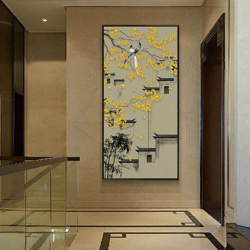新款直销徽城古建新中式玄关装饰画竖版走廊尽头过道挂画徽派建筑