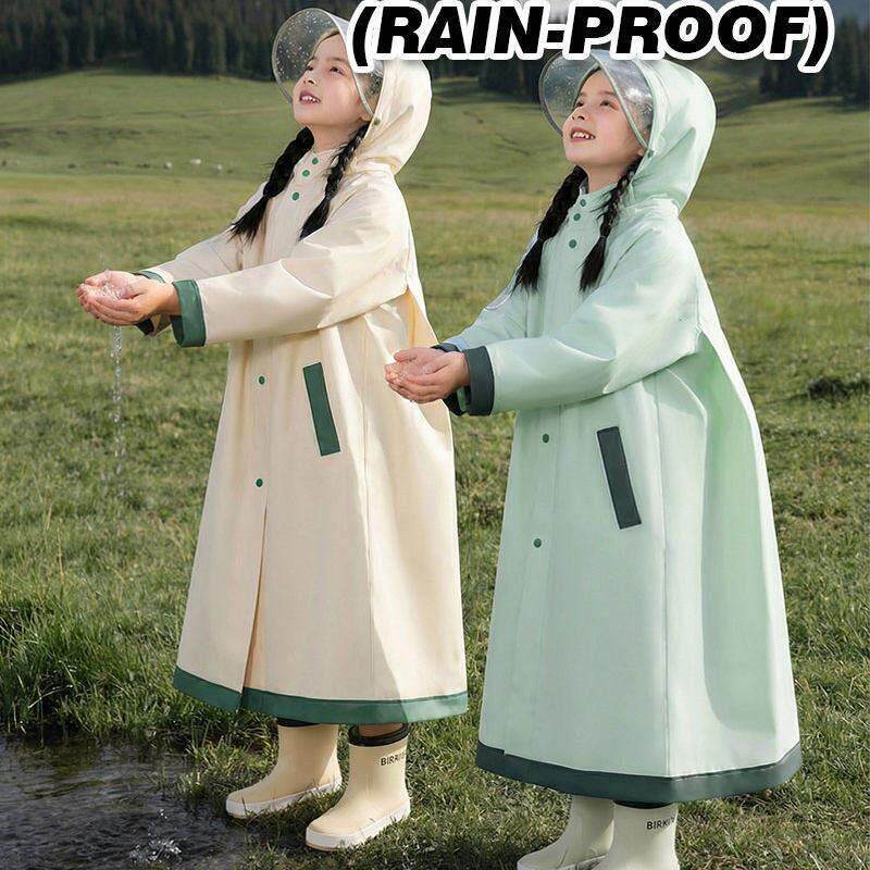 学生儿童环保EVA雨衣雨披 双帽檐加大隐藏书包位带拉链