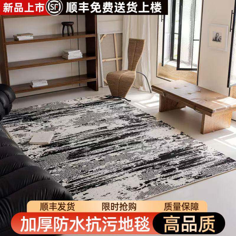 现代简约云朵纤维地毯客厅轻奢极简沙发毯黑白色防水防污免洗法式