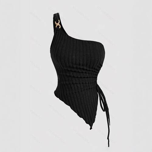 Solid Color One Shoulder Tank Top Casual Sleeveless Top for