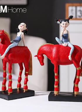 北欧风轻奢骑马女孩工艺品摆件简约客厅玄关电视柜酒柜家居装饰品
