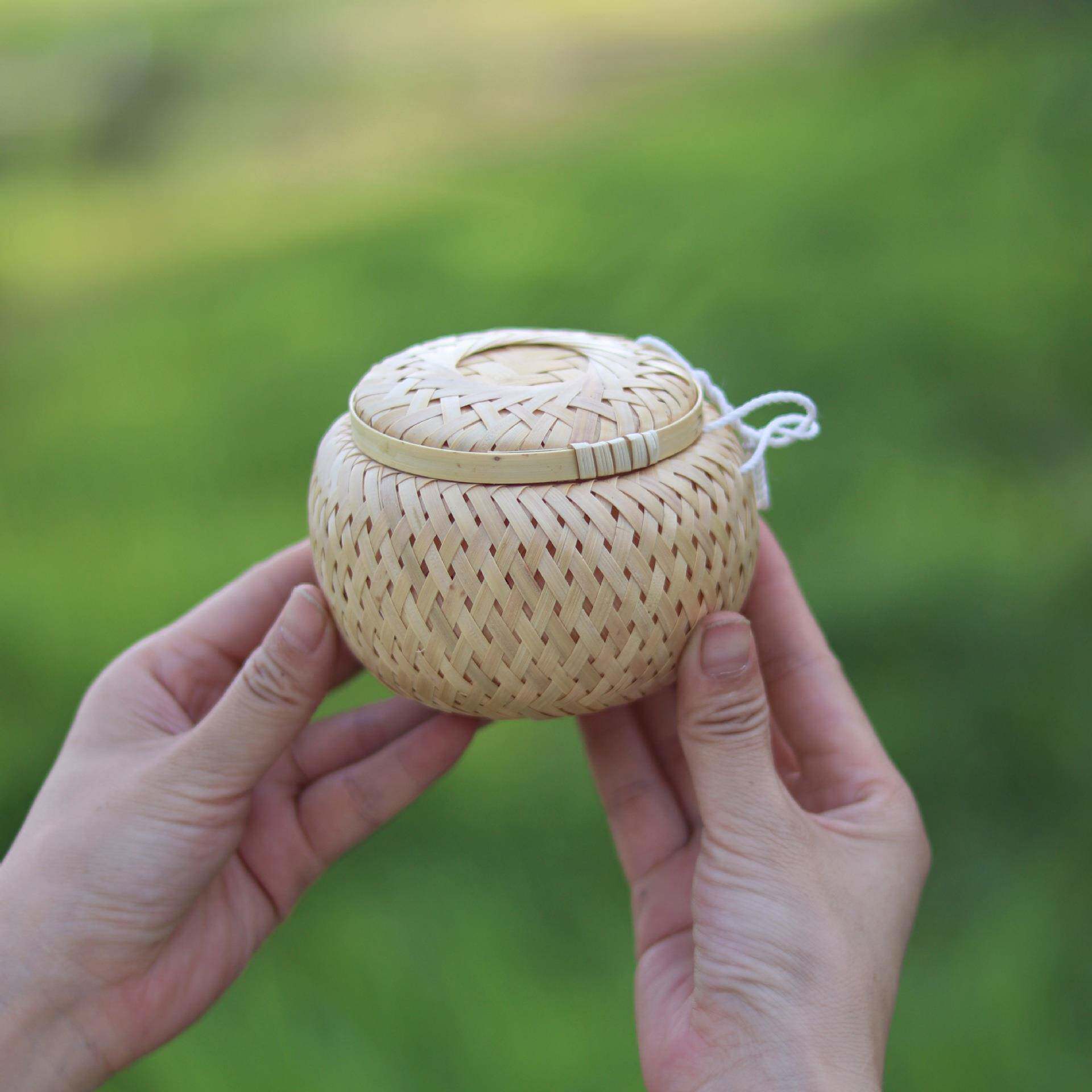 七月七竹编茶叶盒 蝈蝈笼 竹制工艺品编织镂空收纳盒竹制品