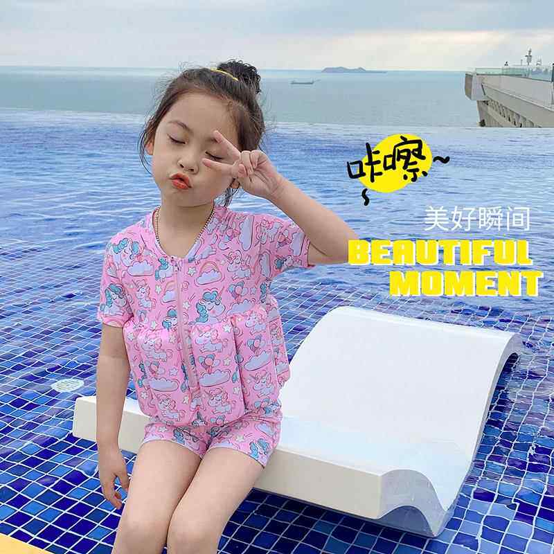 2022儿童浮力泳衣女童短袖连体小童宝宝可爱幼儿游泳装备