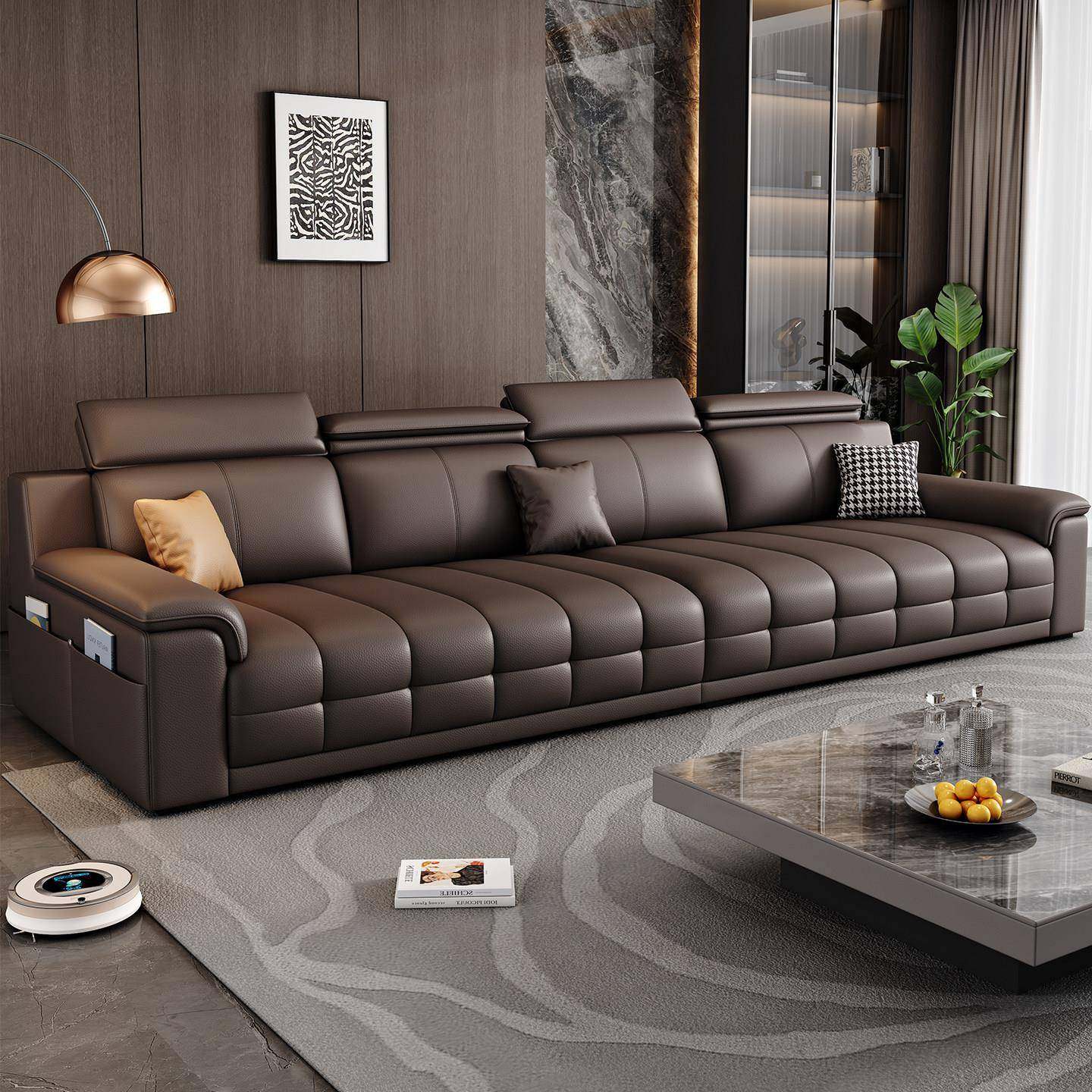 劳伦斯真皮沙发直排三人位小户型意式极简一字型客厅乳胶沙发组合