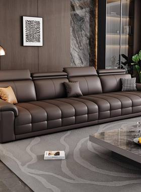 劳伦斯真皮沙发直排三人位小户型意式极简一字型客厅乳胶沙发组合