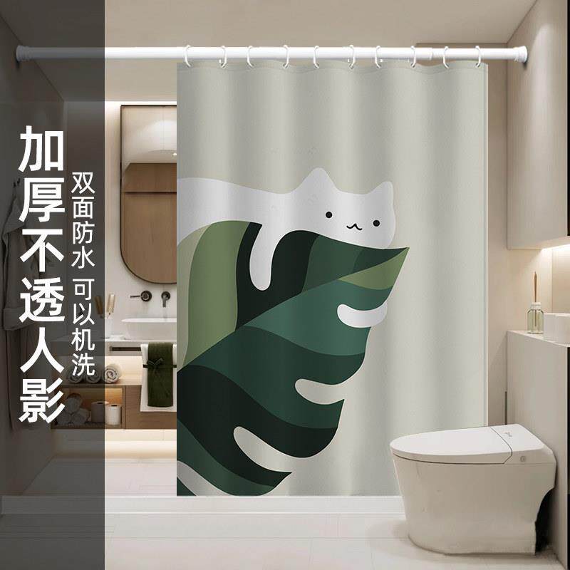 插画风浴帘防水防霉民宿化妆室加厚隔断窗高档浴室洗澡挂帘免打孔