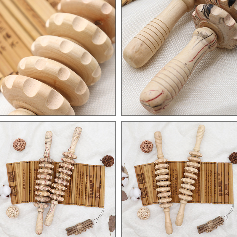 实木按摩器刮痧板擀筋棒经络疏通按摩杯滚轮棒头部按摩器按摩套装