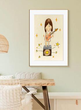 Nara小户型人物装饰画儿童房女孩歌唱家小明星卡通背景墙挂画壁画