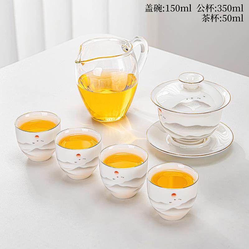 高档祥业德化白瓷具盖茶中茶式功夫茶具碗家用一至六人泡组合图片