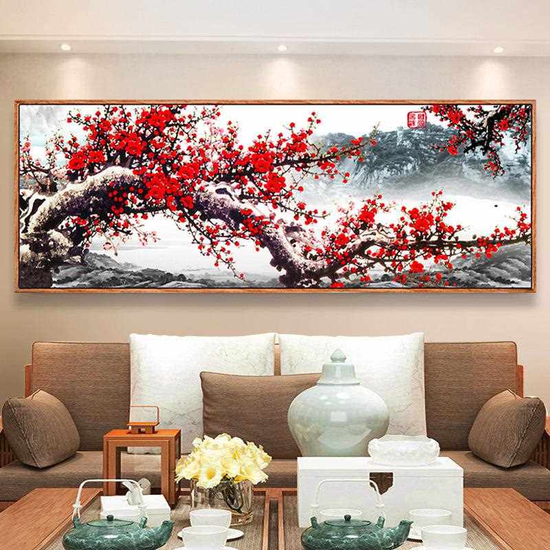 新款直销钻石画满钻报春图客厅大幅梅花山水风景十字绣贴钻石绣5d