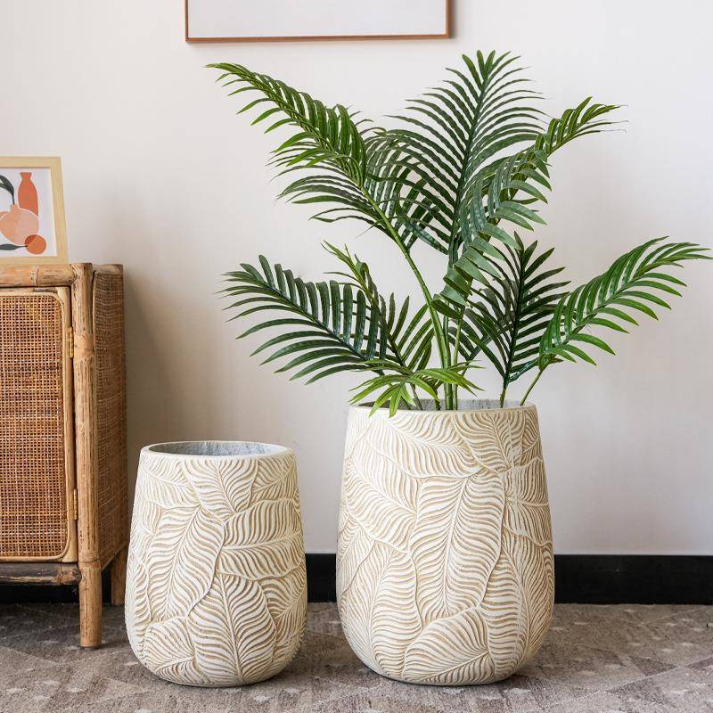 简约水泥花盆大型植物绿植镁泥花器客厅阳台落地盆栽室内装饰摆件