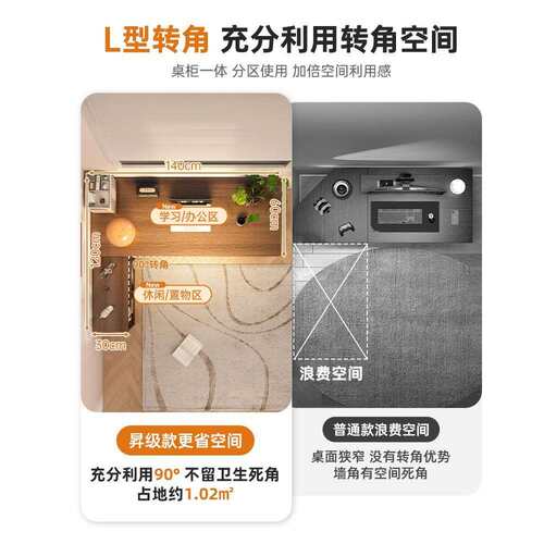 转角书桌书架一体桌子学生学习桌卧室家用写字桌中古风L型电脑桌