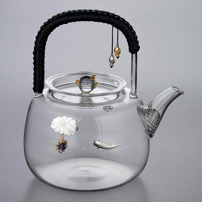 镶银玻璃茶壶耐高温过滤电陶炉套装普洱茶花茶煮煮水壶茶具套装