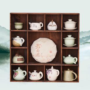 挂壁式博古架实木展示架现代简约多宝阁收纳置物架创意仿古茶具架