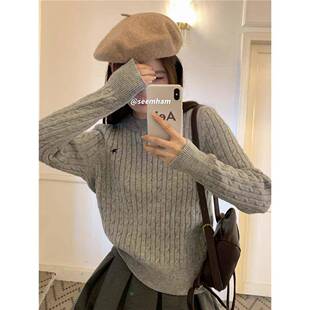 韩系麻花圆领织慵懒毛衣高级感刺绣长针衫 XAS上 冬025年新2款 秋袖