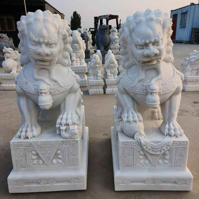 石雕石狮子一对天然汉白玉青石看门镇宅家用大门口祠堂墓前小摆件