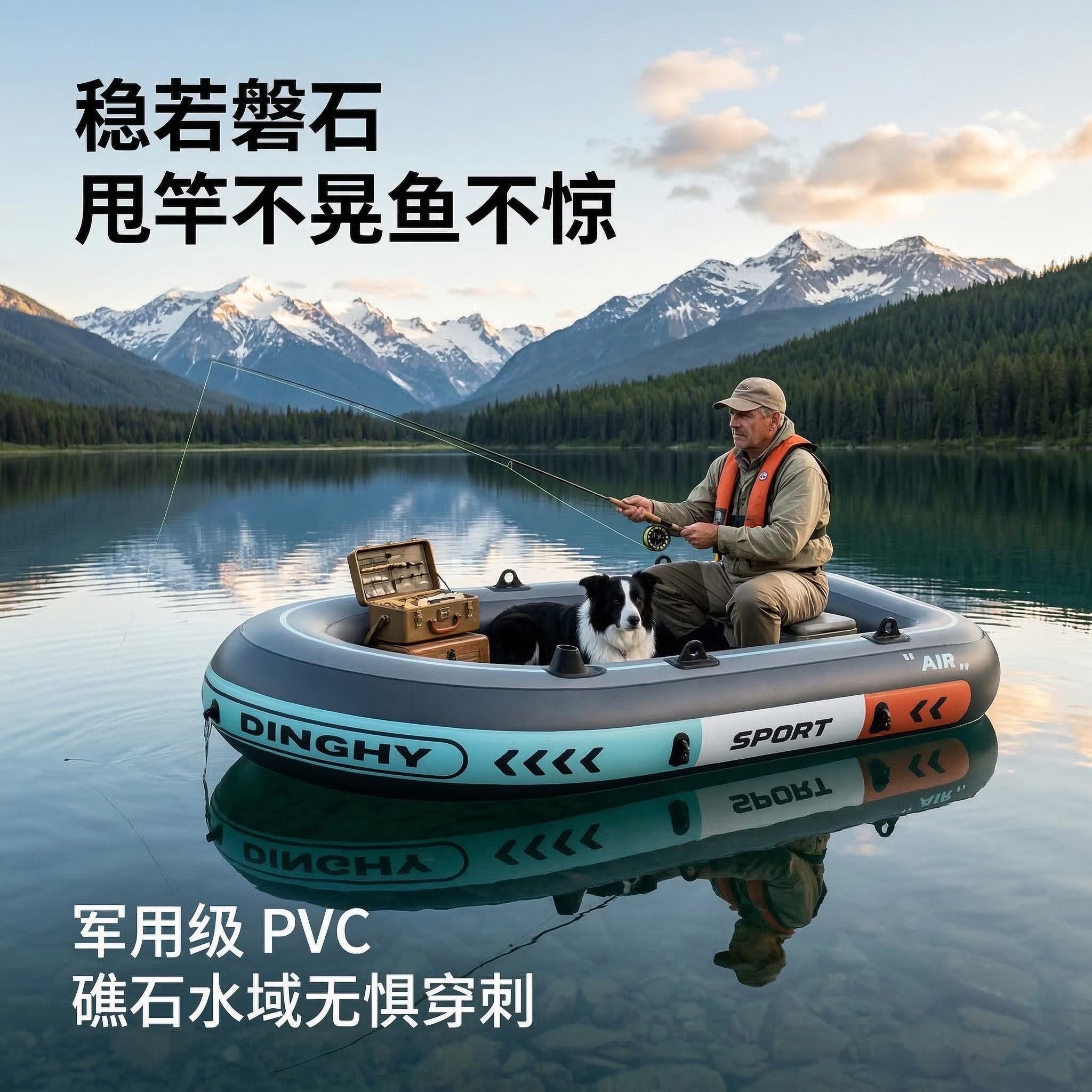 橡皮艇气船皮划艇充加厚冲锋舟皮艇钓鱼折叠漂流下网气垫特厚小船